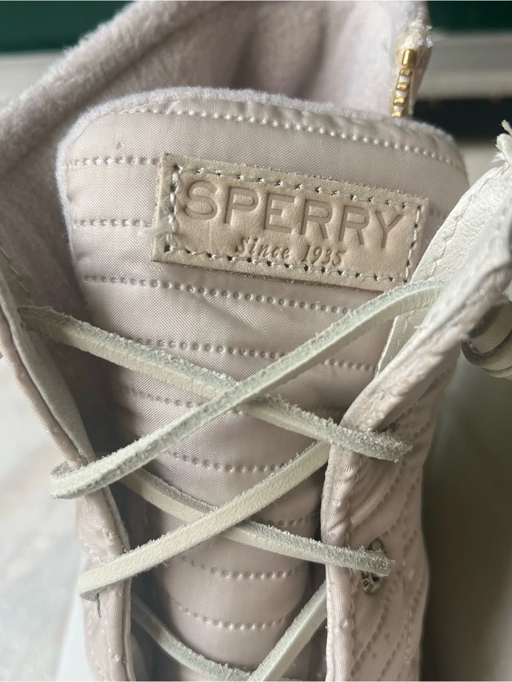 Sperry Quilted Lace-Up Sneakers in Pale Pink and Cream